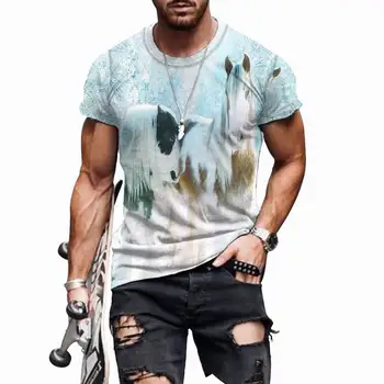 Cai de animale pentru Bărbați T-shirt Modei Masculine Amuzant Stil Liber Cool 3D Print Short Sleeve O-Gât Topuri Hip Hop Supradimensionate Respirabil