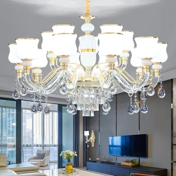 Candelabru De Cristal Living Lampa Stil European Atmosferă De Lux Villa Sala Principală De Lumină Nouă Sală De Mese Lămpi