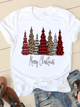 Carouri Copac Minunat Stil de Haine pentru Femei Imprima O-gât de Anul Nou Grafic T-shirt de Crăciun Doamna de Moda Casual, Feminin Cămașă Tee