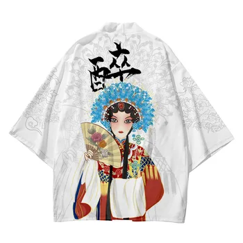 China Fengjing Opera de Imprimare Plaja Kimono Japonez Plus Dimensiune XS-6XL Moda Halat Seturi Cardigan Barbati Yukata Haori Îmbrăcăminte pentru Femei