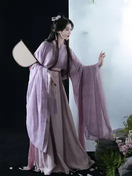 Chineză Hanfu Set Original de Est Wei Jin Hanfu Femei Imprimate Guler Ciudat Rochie Violet Hanfu Antice Rochie