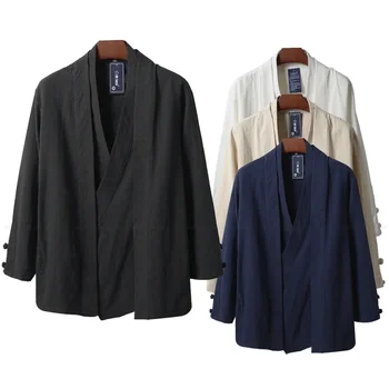 Chineză Stil Bărbați Lenjerie Hanfu Cardigan Topuri Zea Ceai Kung Fu Tricouri Kimono Japonez Jachete Paltoane Halat Oriental De Îmbrăcăminte De Modă