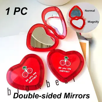 Compact Femei Cadouri în Formă de Inimă față-verso Model de Cireșe Oglinzi de Machiaj, Oglinzi de Buzunar, Oglinzi Oglinzi Cosmetice