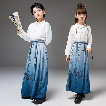 Copii Băieți Spectacol De Dans Uzura Tradițională Chineză Rochie Fete Imprimate De Proiectare Față De Cal Fusta Set Festival Rave Costum De Scenă