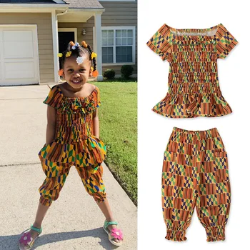 Copii de vară 2021 Știri din Africa Haine fata Copil de Sus Pantaloni Costum Dashiki Print African Rochii pentru Femei de Îmbrăcăminte