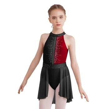 Copilul Fete Tutu Balerina Dans, Rochie Strălucitoare Stras Decorate Backless Copii Patinaj Artistic, Balet, Dans Liric Costum
