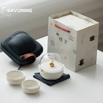 Creative Aur Iepure Set de Ceai Kit Retro 1 Oala de 3 Cani de Ceai Călătorie Camping Set de Ceai Tote Sac de Ceai de Servicii de Mid-toamnă Cadou