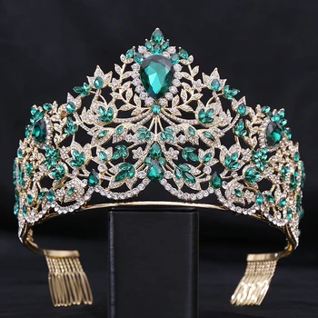 Cristal Verde Mireasa Coroana Frizură Printesa Stras Diademe Articole Pentru Acoperirea Capului Concurs Birhtday Petrecere Nunta Nupțial Bijuterii De Păr