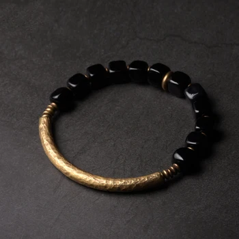 Cubic Negru Obsidian Piatră de Aur Brățară de Metal Cu Mana Alama Antic Accesorii Trendy Bijuterii pentru barbati Femei