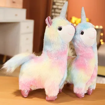 Curcubeu cinci colorate alpaca unicorn de pluș jucarii carucior accesorii jucarii de plus de dormit perna cadou de ziua de nastere drăguț drăguț moale