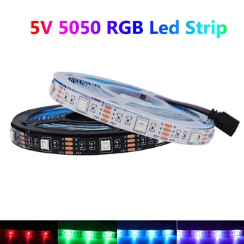 DC 5V 5050 RGB LED Strip Lumină Flexibile Banda LED 50cm 1m 2m 3m 4m 5m 30Leds/m Cu 4pin Plug Alb/ Negru PCB Pentru TV Iluminare din spate