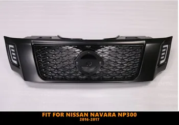 De bună Calitate ABS Mijloc Față Grill Curse Grill Cu Lumini LED DRL se Potrivesc Pentru Nissan Navara NP300 2016-2017