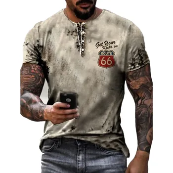 De Vară pentru bărbați T-shirt Plus Dimensiunea Vrac Epocă de Amenajare Vintage Maneca Scurta Moda US Route 66, Scrisoare de Imprimare 3D, O-Neck T-shirt