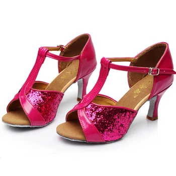 De Vânzare la cald Femei Fete Dans latino rochii Dans Pantofi cu Toc 7cm / 5cm Vânzări Argintiu Auriu Maro Rosu
