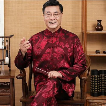 De Vânzare la cald Nou Chinezesc Tradiționale Oameni de Mătase Satin Tang Costum Kung Fu Geaca cu Maneci Lungi Pantaloni Dragon Wu Shu Tai Chi Seturi Marimea M-4XL