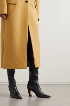 Deget de la picior pătrat în Formă de Toc Cowboy Vest Coapsei Cizme Femei de Iarna 2024 Model de Piatra Fermoar Lateral Peste Genunchi Cizme Pantofi pentru Femei
