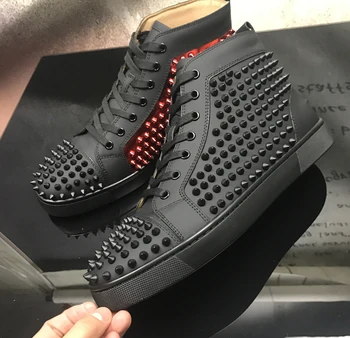Designer de Lux, Pantofi pentru Bărbați Pantofi pentru Femei Negru din Piele Roșie Nituri Mare Sus Pantofi Casual, Pantofi, Teniși