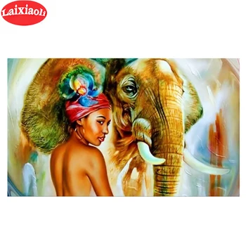 diamant broderie femeie Africană cu elefant diamant pictura cruciulițe 5d full pătrat rotund burghiu 5d-uri de pictura arta