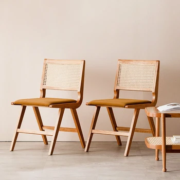 Din lemn masiv, scaun de luat masa acasă rattan scaun casual, simplu și ușor de lux scaun antic, cu un singur scaun rattan