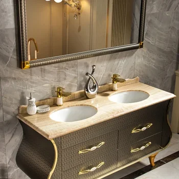 Din oțel inoxidabil de cabinet baie combinație chiuveta dubla podea cabinet chiuvetă de marmură