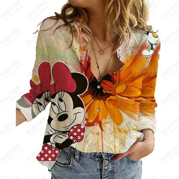 Disney Mickey Flori de Primăvară Și Toamnă Nou Maneca Lunga Femei Tricouri Imprimate Casual Moda