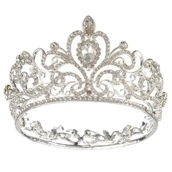 Doamna Eleganta Strălucitoare Stras Coroana Rotunda Tiara De Nunta Concurs De Rochie De Mireasă Păr Bijuterii