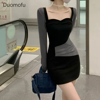 Duomofu Cocheta Mini Sexy Rochie-Tunica Pentru Femei-Coreean Stil Patchwork Cu Maneci Lungi Bodycone Rochii Y2k Harajuku Vestidos De Toamnă