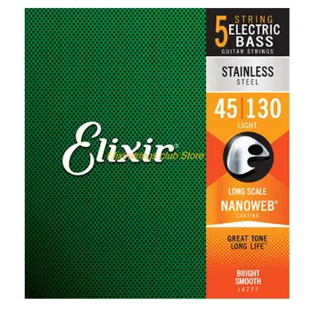 Elixir 14777 5-Corzi Chitara Bas, Siruri de caractere Pentru Chitara Accesorii Cu NANOWEB Strat Adânc Frecvențe Joase 45 65 85 105 130