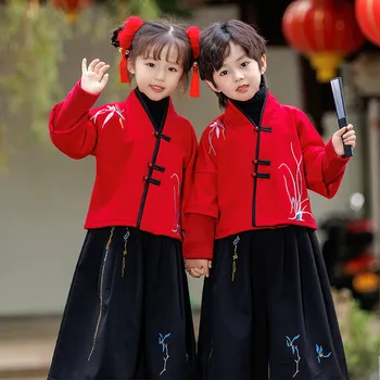 Fata de Pluș Vechi Hanfu, Copii de Iarnă Stil Chinezesc Tangfu, Băiat Ziua de Anul Nou Performanță, Dragon An Gownthickening