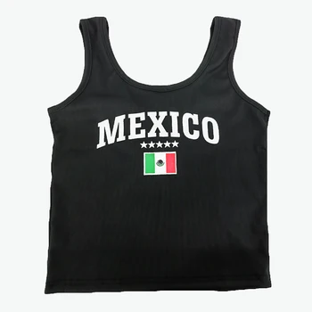 Femei Vara Topuri de Cultură Y2k de Cinci stele de Fotbal MEXIC Cămașă cu imprimeu Estetice Sexy Negru Casual Vestă fără Mâneci Streetwear Emo
