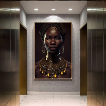 Femeile africane cu Bijuterii de Aur Negru Modernă de Artă Postere si Printuri Sexy Cifre Perete facă o Cu Cadru Living Decorul Camerei