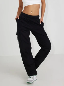 Femeile Cargo pantaloni de Trening Casual Culoare Solidă Cordon Elastic Talie Pantaloni Picior Drept Rulează Pantaloni cu Buzunare