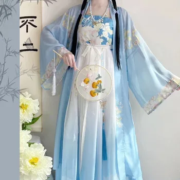 Femeile Chineze Hanfu Rochie Vintage Tradiționale Cosplay Costum Lady Zână Rochie De Imprimare Florale Dinastiei Tang Princess Dans Popular