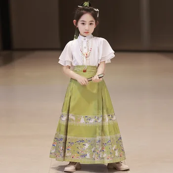 Fetelor vara hanfu fusta copii națională stil două piese fete Mamianqun costum de Haine Copii Rochie de Printesa Pentru Copii Fete
