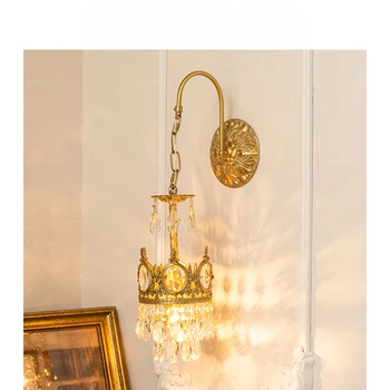 Franceză retro lampă de perete de cristal coroanei dormitor de lux lumina noptiera coridor living fundal lampă de perete