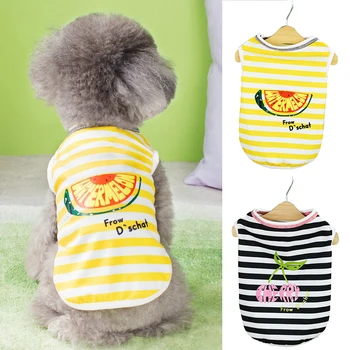 Fructe De Imprimare Cu Dungi T-Shirt Câine Vestă Subțire Respirabil Casual De Vara De Desene Animate Haine De Câine Pentru Câini De Talie Mică Catelus De Companie Pisica Vesta