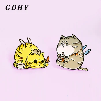 GDHY de Desene animate de Animale Email Ace Gras Pisoi pisica care Zboară Manca cat Insigna Personalizată Broșe Sac de Haine Pin Rever Animale de Bijuterii Cadou