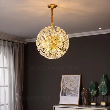 Glob de bronz candelabru de aur lumina de cristal de lux petală lampă de agățat sfera rotund de cupru candelabru de papadie design camera de zi