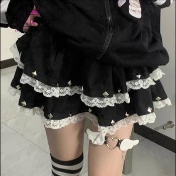 Gothic Lolita Tort Fusta Mini Japonez Harajuku Punk Fete Kawaii Fusta Plisata Y2k Femei Dulce Dantela Nit Rochie De Bal Fusta Scurta