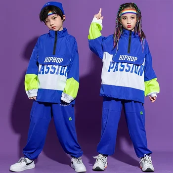 Haine Copil Hip Hop Îmbrăcăminte Albastru Guler Supradimensionat Top Sacou Pulover de Streetwear Jogger Pantaloni pentru Fete Baieti Costum de Dans