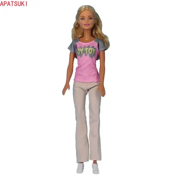 Haine de moda Set Pentru Papusa Barbie Roz Gri T-Shirt Pantaloni Pantaloni pentru Barbie Haine 1/6 Păpuși Accesorii Copii Jucarii