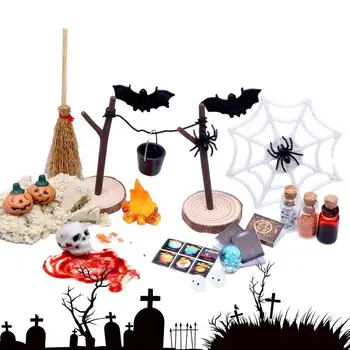 Halloween Miniaturi De Dovleac Cranii Capete Figurina Liliac Halloween De Groază Jucărie Set Mini Halloween Peisaj De Grădină Casă De Păpuși