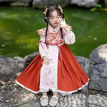 Hanfu Fete Costum Cheongsam China Anul Nou Festivalul De Primăvară De Îmbrăcăminte De Iarnă Îngroșarea Halat De Performanță Cald De Flori De Copil Rochii