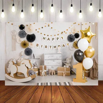 Happy 1st birthday party decortion consumabile Trojan prima aniversare baloane fundal pentru studio de fotografie pentru copii fotografice