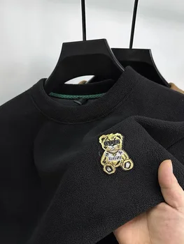 High-end de brand tendință de Urs Mic imprimate pulover barbati 2023 toamna iarna nou moda casual de pluș îngroșat rotund gat pulover
