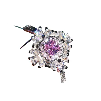 High-end micro-pavate ridicat de carbon diamant bijuterii Superba imitație naturale Argyle pink diamond cluster inel