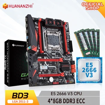HUANANZHI BD3 LGA 2011-3 Placa de baza cu procesor Intel XEON E5 2666 V3 cu 4*8G DDR3 RECC memorie kit combo set NVME USB 3.0, ATX