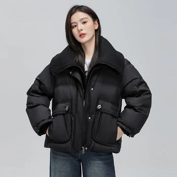 Iarna Alb Rață Jos Haine Femei 2023 Coreeană De Moda Sacou De Epocă Doamnelor Solid Casual, Haine De Streetwear Maneca Lunga De Sus B48