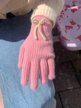 Iarna Arc Mănuși Tricotate Pentru Femei Fată Îngroșa Cald Tricotate Mănuși Cu Un Deget Deget Plin Guantes De Sex Feminin Touch Ecran Mănuși Luvas