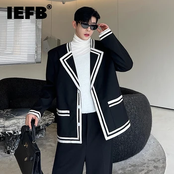 IEFB Slim Barbati Sacouri Moda coreeană Stil de Îmbrăcăminte de sex Masculin Culoare de Contrast Costum Haina 2023 Noi Elgance Om Jachete Toamna 9C2160